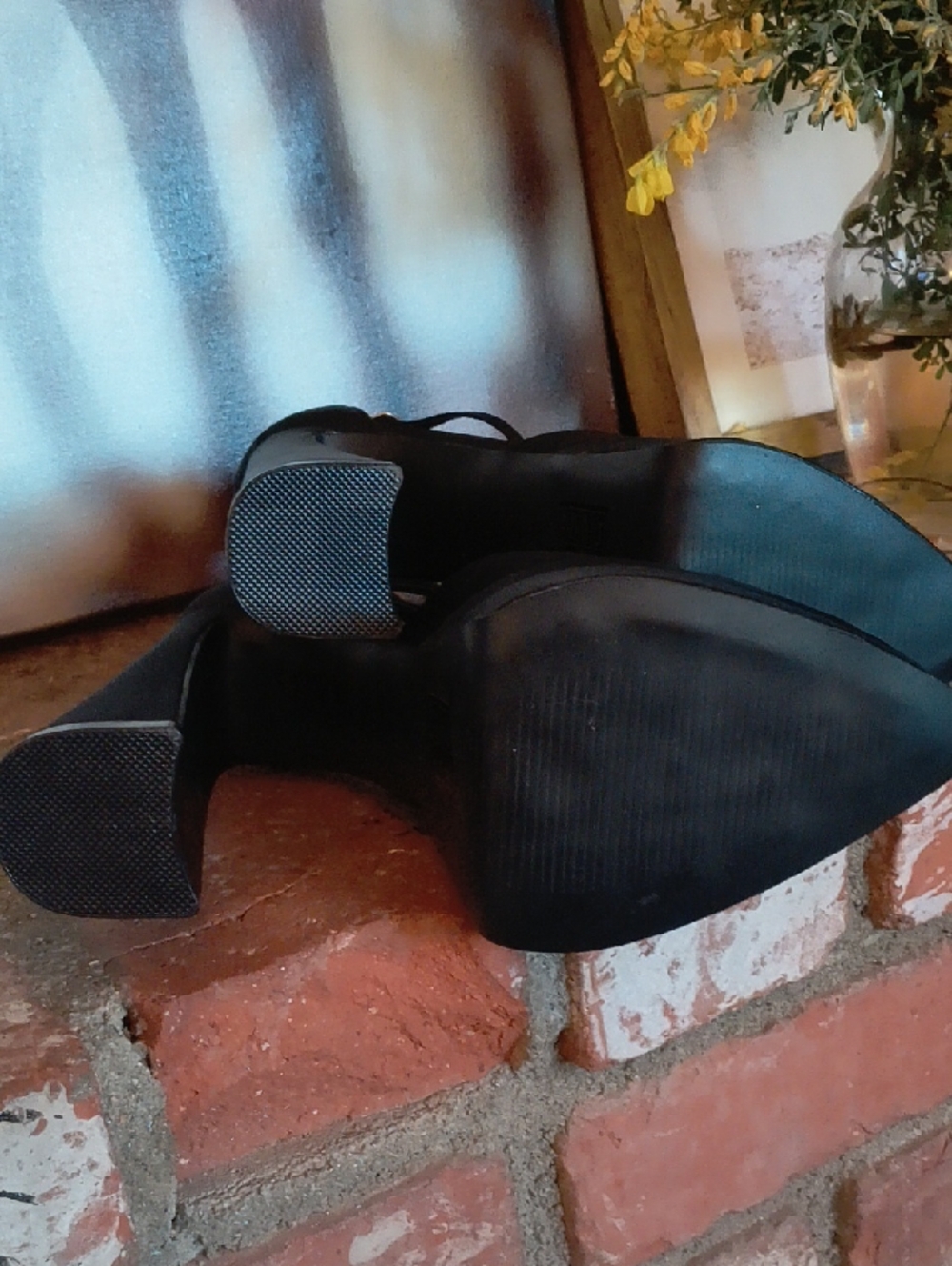 Triple-Strap Black Satin Platform Block Heels - Picture 11 of 11